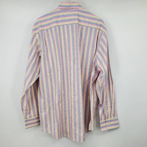 NWT Banana Republic Pink, Blue, Yellow Striped Collared Dress Shirt XL 17 - 17.5 - Picture 3 of 10